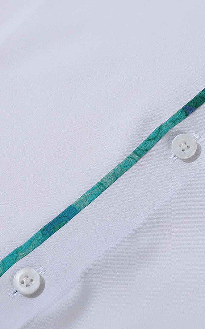 Custom White Dress Shirt with Green Accents - Tailored Fit