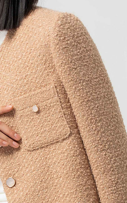 Elegant Beige Tweed Suit Set - Jacket & Skirt