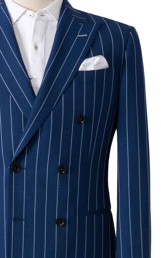 tailored suits Navy Blue Pinstripe Wool Suit Set - Tailored Fit
