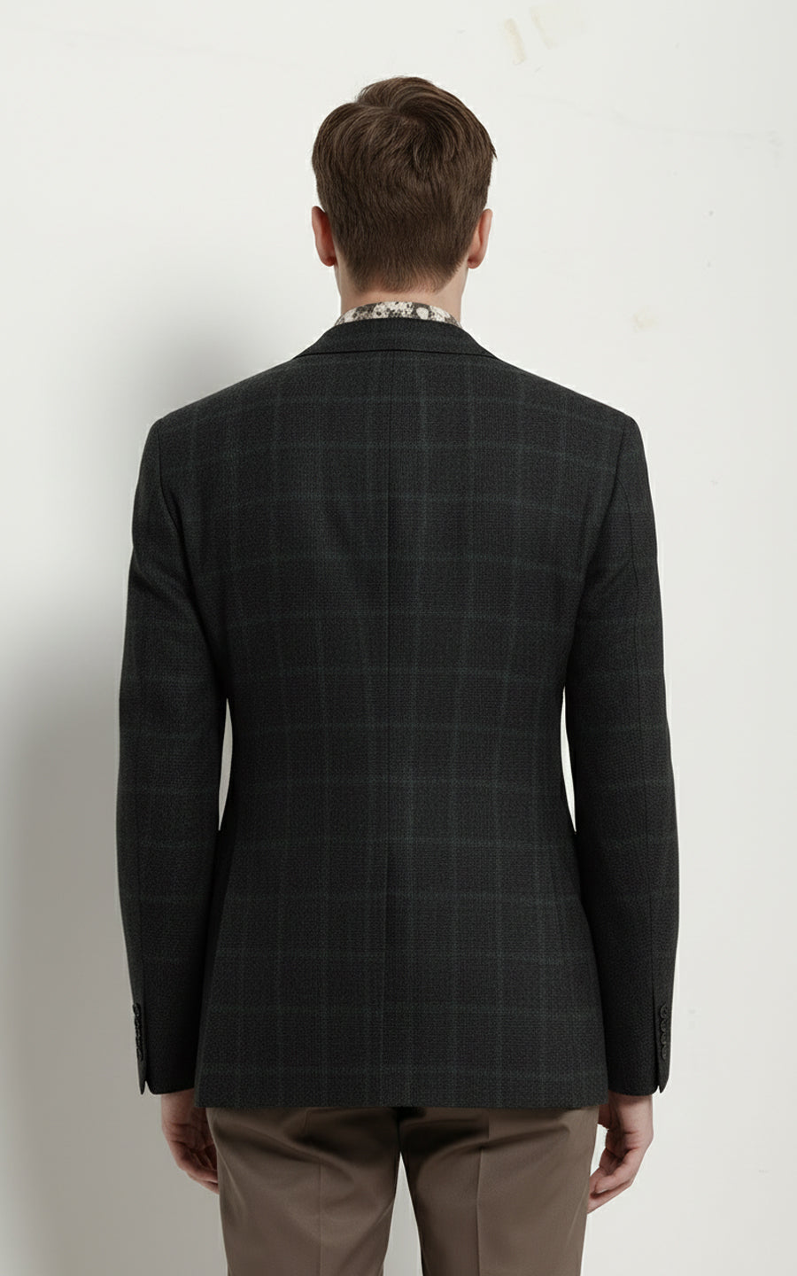 Men's Custom Dark Green Windowpane Business Casual Suit Coat