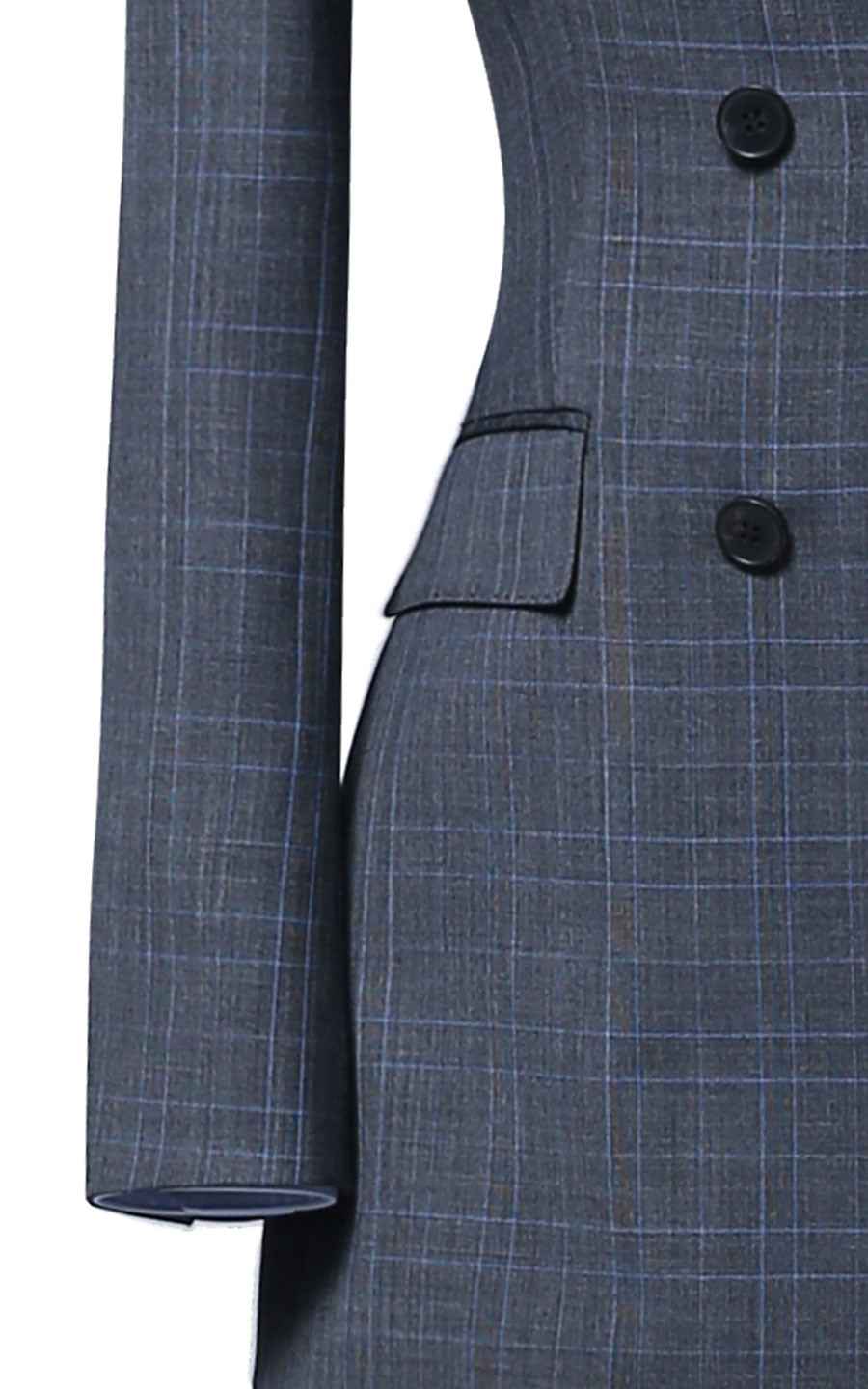 Double-Breasted Plaid Blazer - Navy Check Pattern