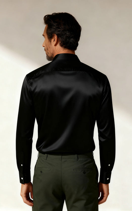 Black Acetate Men's Business Dress Shirt - Tailored Fit