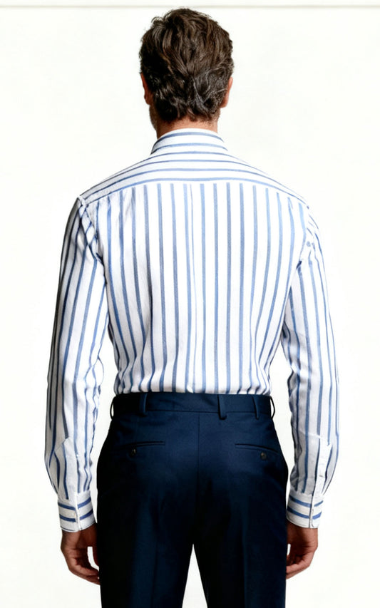 Blue White Striped Men's Shirts - Long Sleeve Custom Fit
