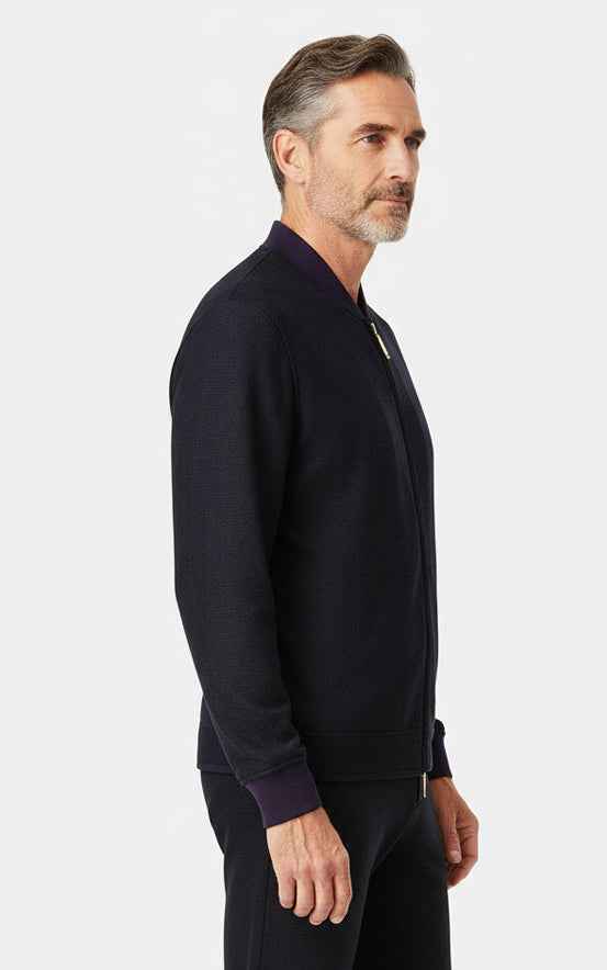 Premium Navy Bomber Jacket Men's Classic Zip-Up