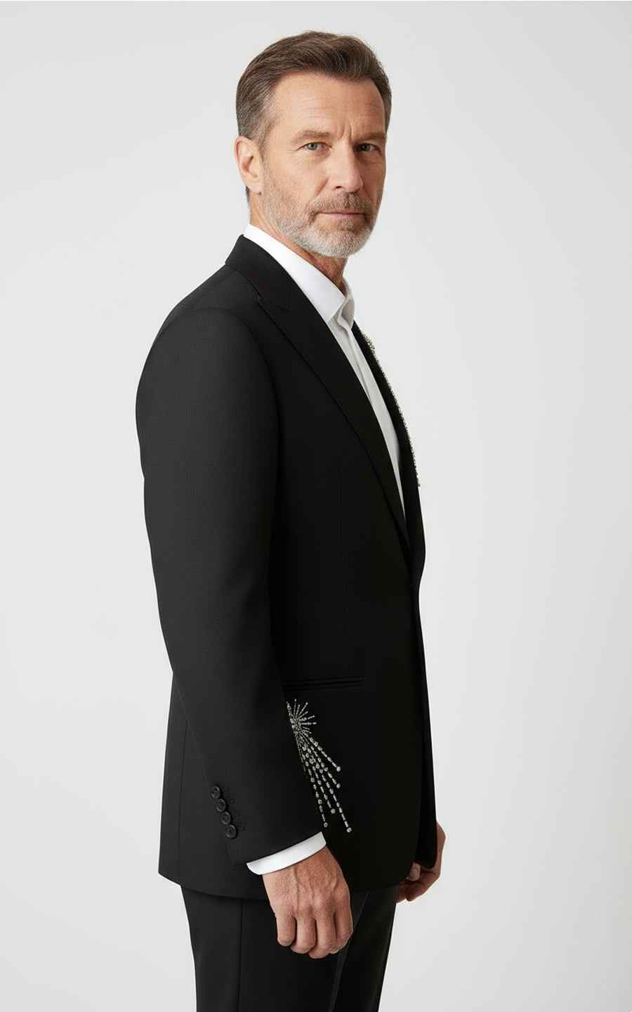 Men's crystal-embellished black evening suit Coat