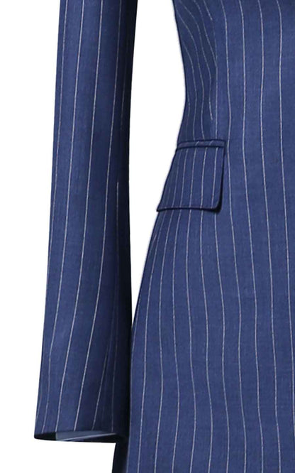 Navy Blue Pinstripe Single-Button Blazer