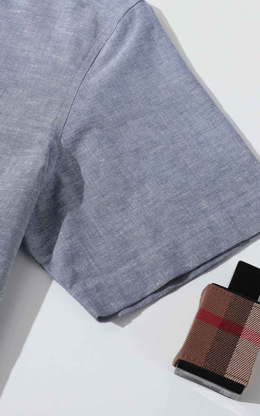 Light Blue Linen Short Sleeve Casual Shirt - Custom Fit