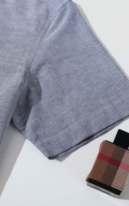 Light Blue Linen Short Sleeve Casual Shirt - Custom Fit