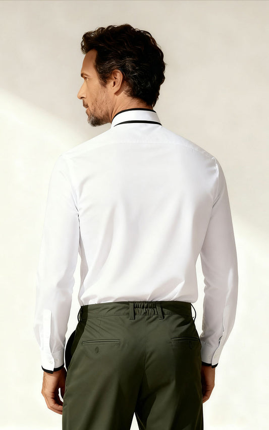 WIAI Custom Black Edge White Dress Shirt - Men's