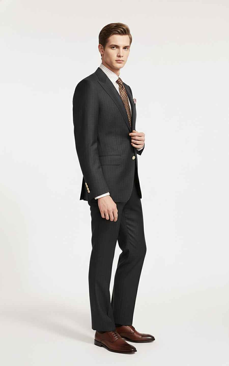 Men's Dark Gray Vertical Strip Business Custom Suit Set