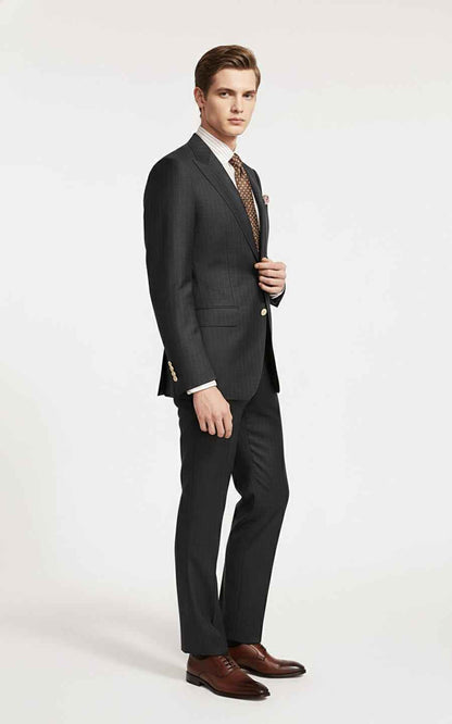 Men's Dark Gray Vertical Strip Business Custom Suit Set