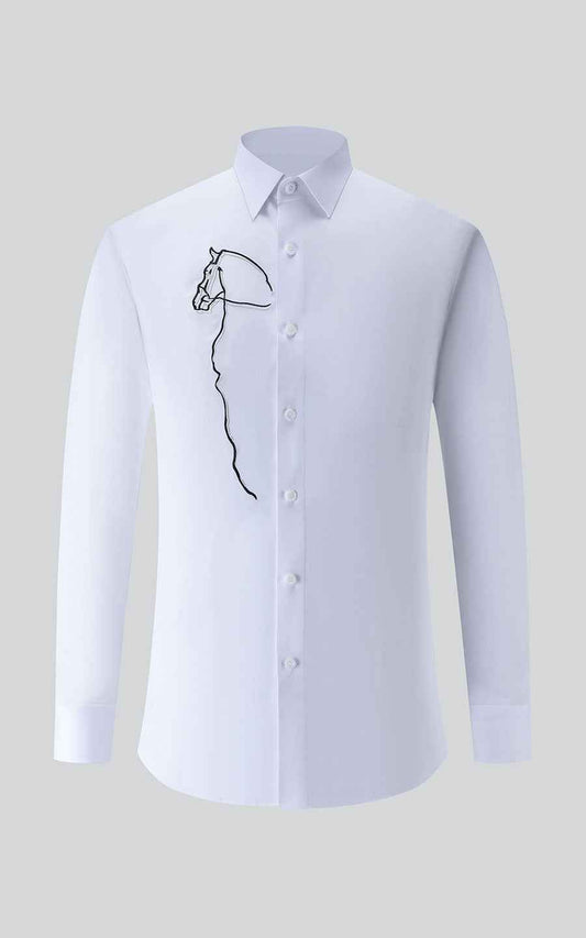 Horse Embroidered White Shirt - Custom Design Premium