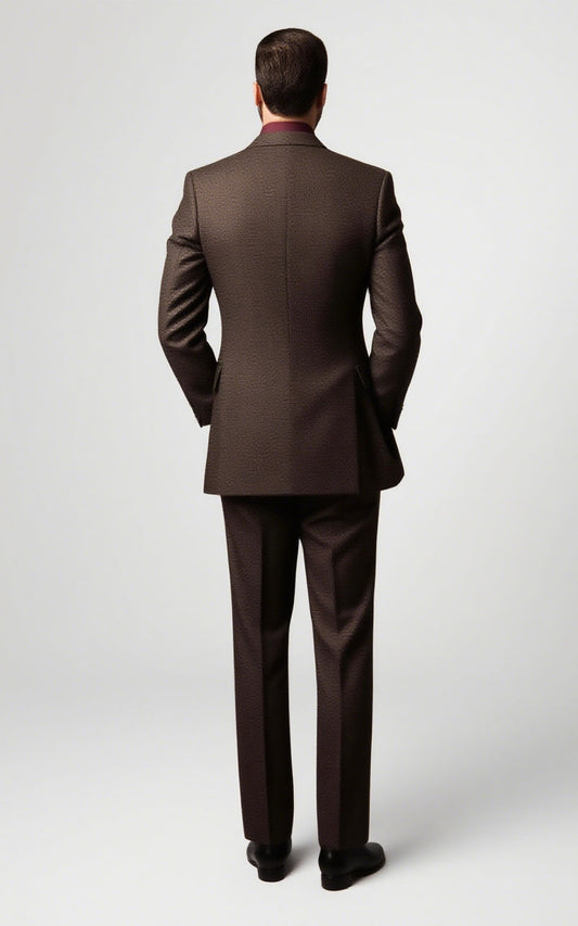 Dark Brown Checkered Business Suit - Tailored Fit