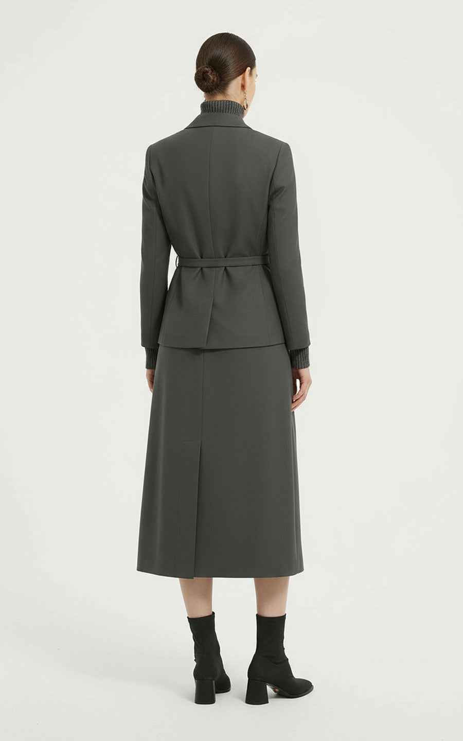 Women's Blazer Set Belted Double-Breasted Gray