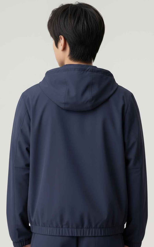 Custom-made casual men's navy blue hooded jacket