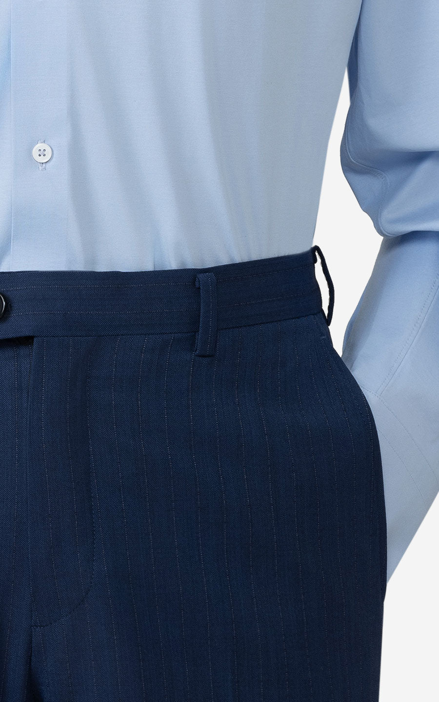 Premium Dark Blue Herringbone - Custom Suit Pants Detail