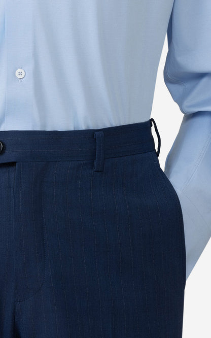 Premium Dark Blue Herringbone - Custom Suit Pants Detail