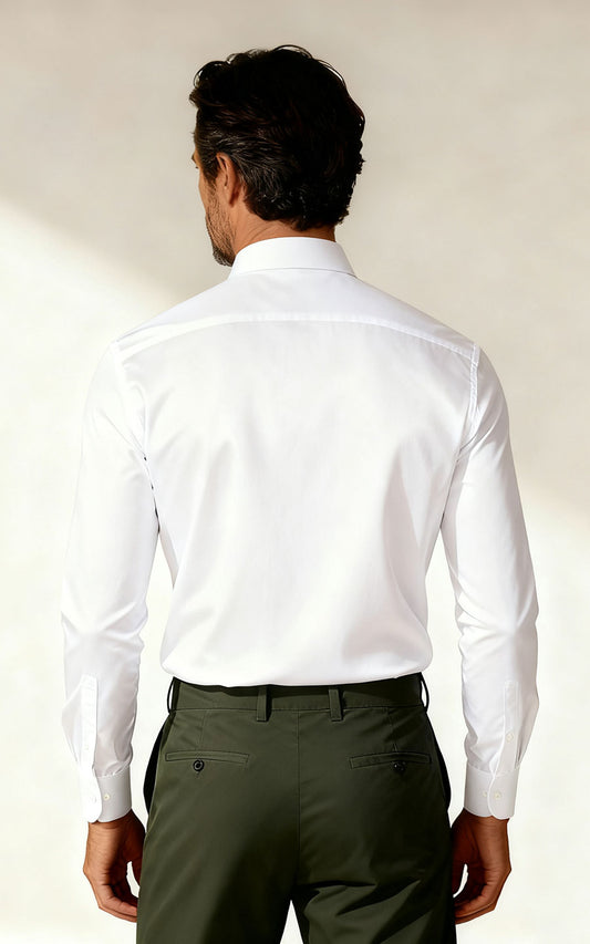 Men's White Shirt with Green Embroidery - Custom Collar