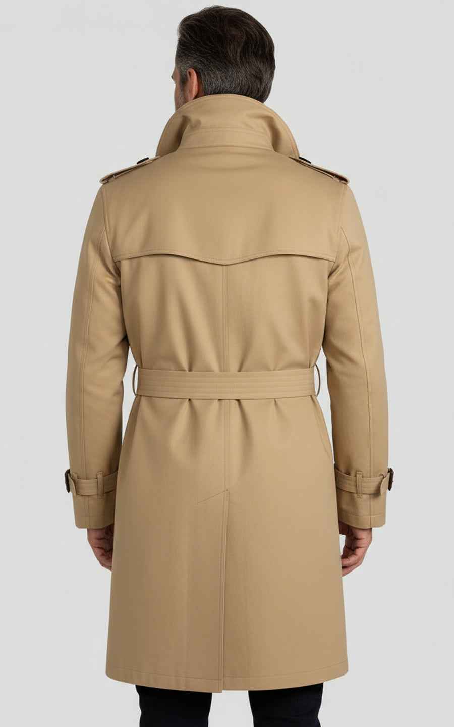 Men's Beige Double-Breasted Business Casual Custom Trench Coat