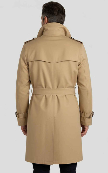 Men's Beige Double-Breasted Business Casual Custom Trench Coat
