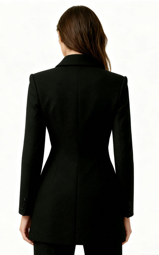 Classic Black Double-Breasted Wool Coat