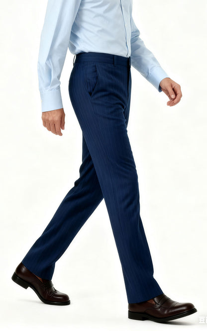 Custom Pants Dark Blue Herringbone Suit Pants - Tailored Fit