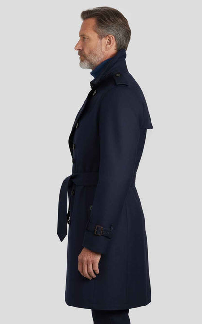 Navy Blue Men's Double-Breasted Custom Business Casual Trench Coat