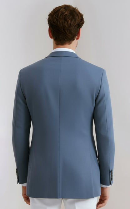 Custom Blue Wool Knit Blazer Mens Tailored Business