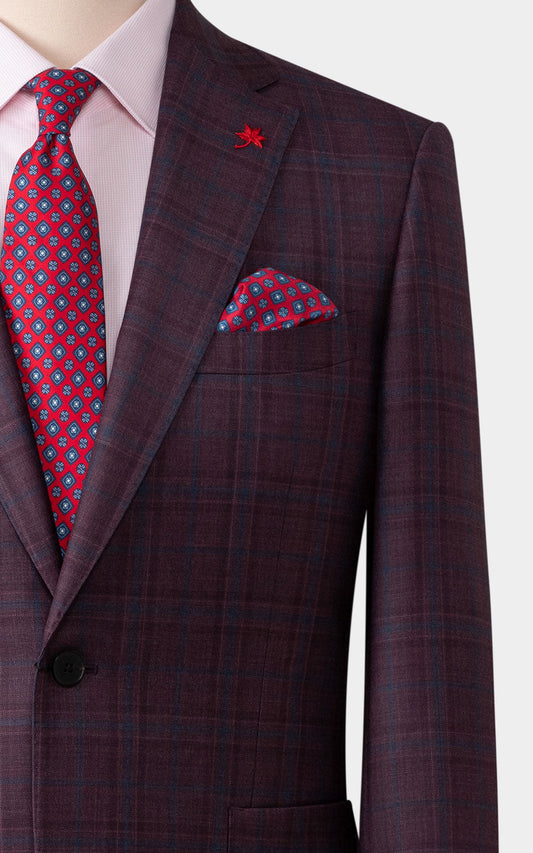 Man wearing purple plaid premium custom tailored suit