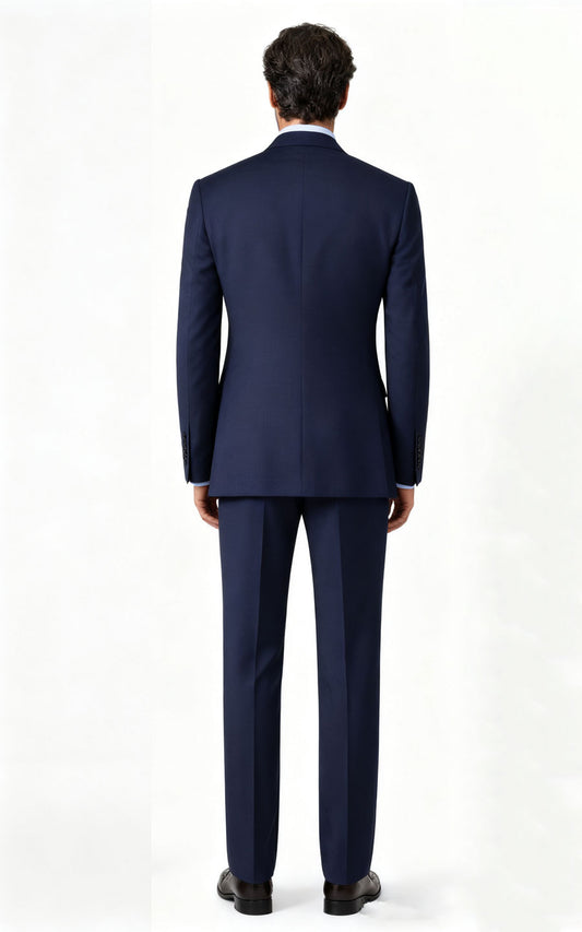 Navy Blue Grid Custom Tailored Business Suit - Bespoke