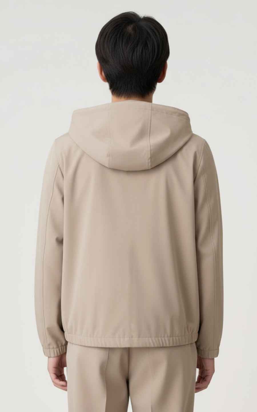 Beige Zipper Hooded Custom Men's Casual Jacket