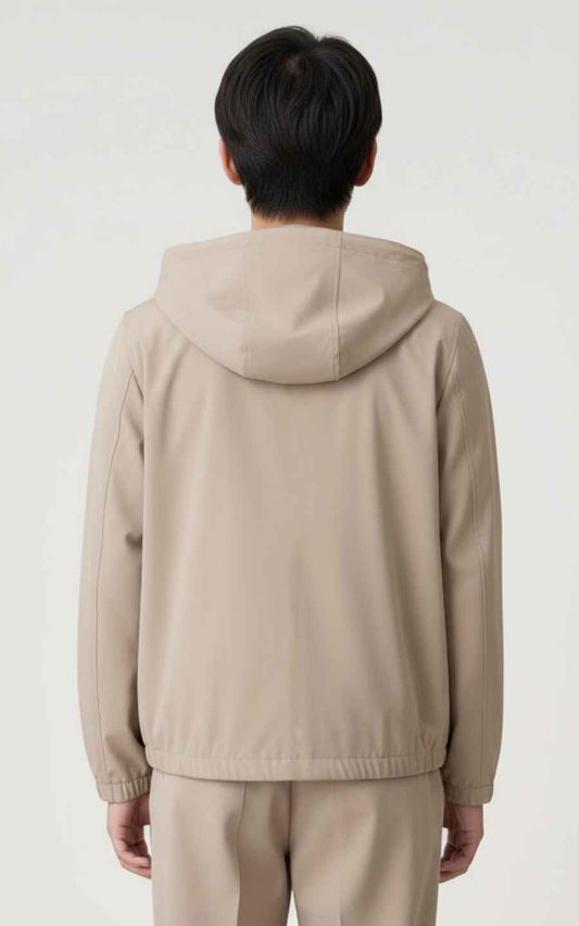 Beige Zipper Hooded Custom Men's Casual Jacket