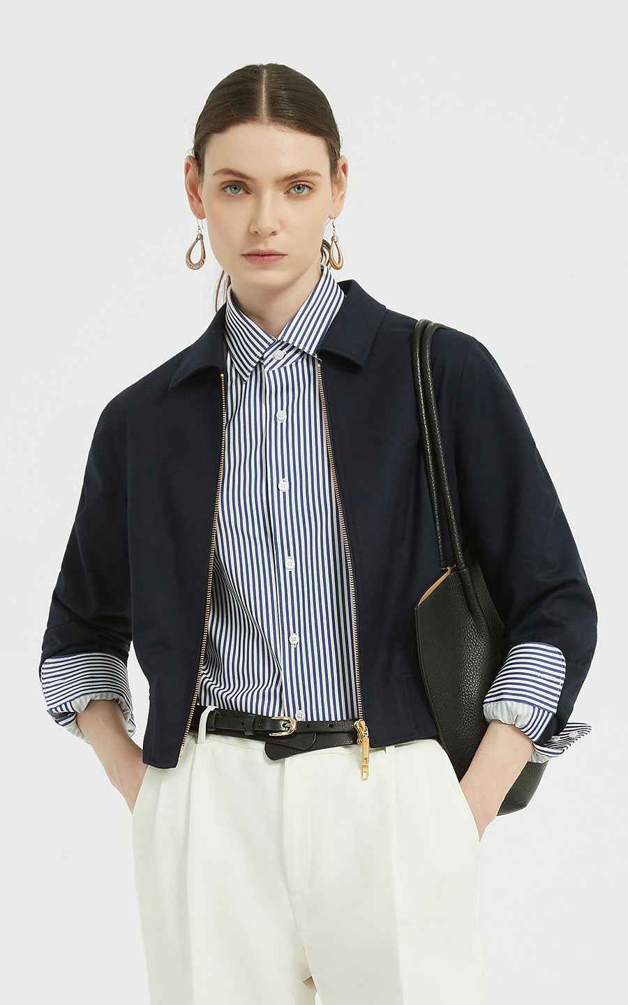 Women's Jackets - Navy Cropped Blazer Professional