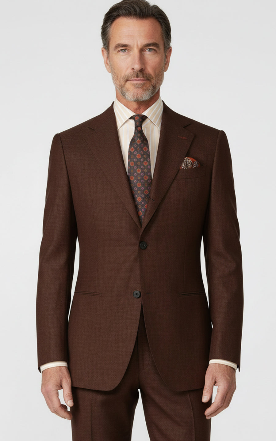 Tailored Brown Casual Suit Blazer Mens Wool Weave