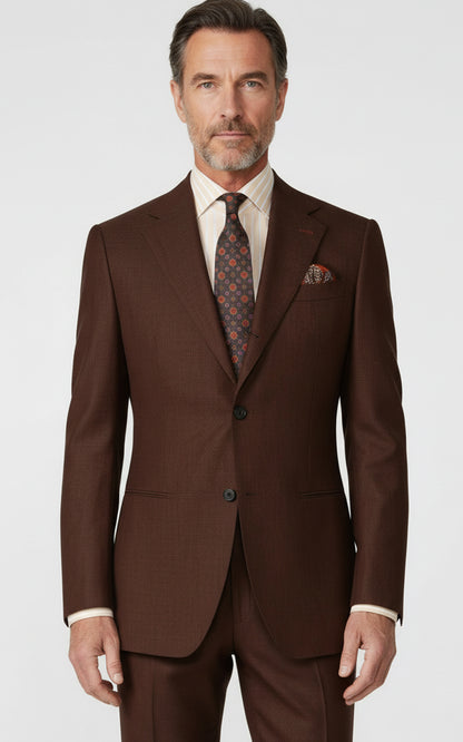 Tailored Brown Casual Suit Blazer Mens Wool Weave