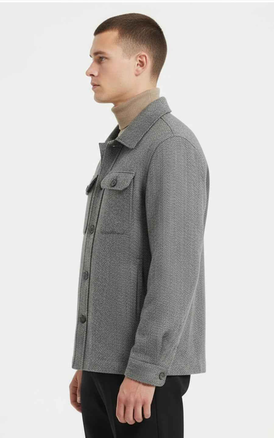 Men's Herringbone Overshirt Jacket - Grey