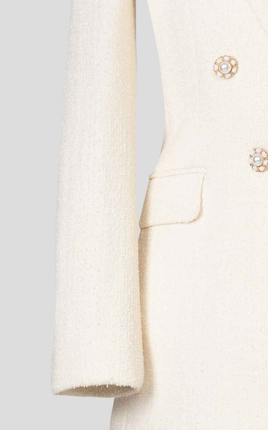 Women's Cream Double Breasted Blazer - Luxury Tweed Jacket