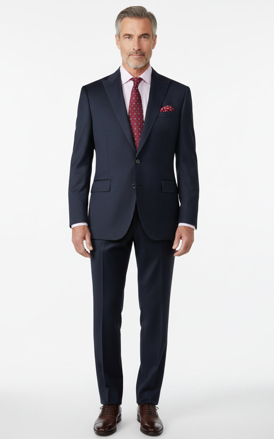 Tailored Men Navy Blue Silk Custom Business Suit Set