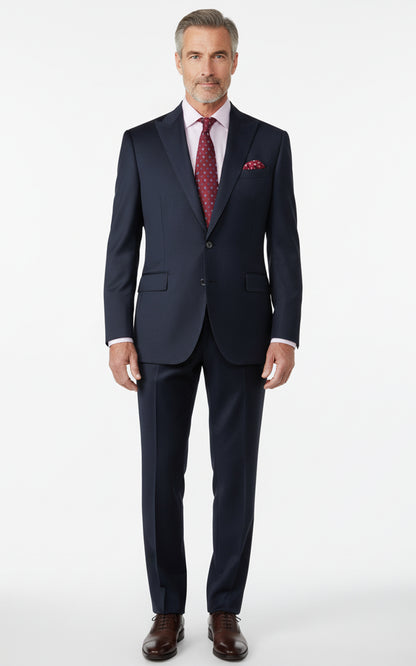Tailored Men Navy Blue Silk Custom Business Suit Set