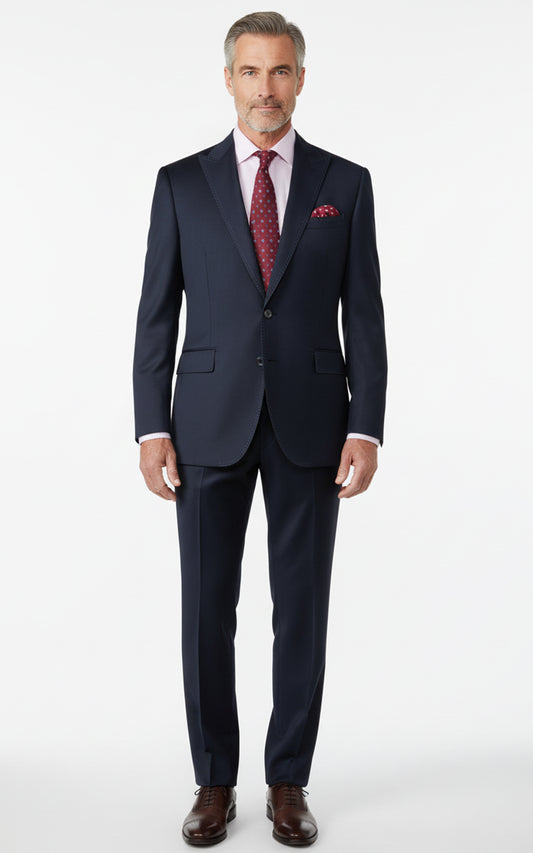 Tailored Men Navy Blue Silk Custom Business Suit Set