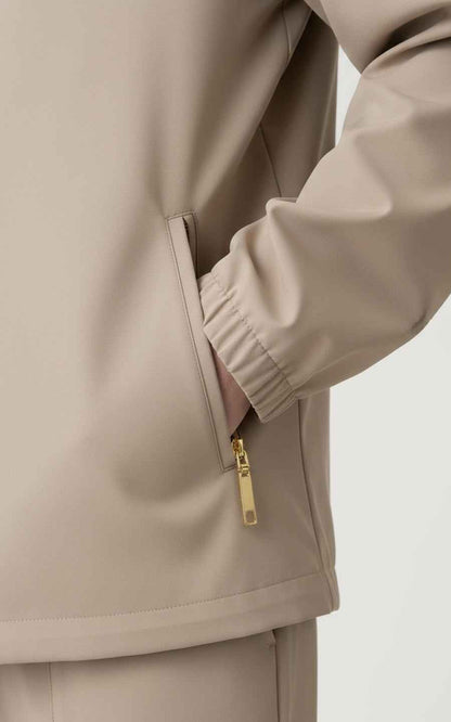 Beige Zipper Hooded Custom Men's Casual Jacket