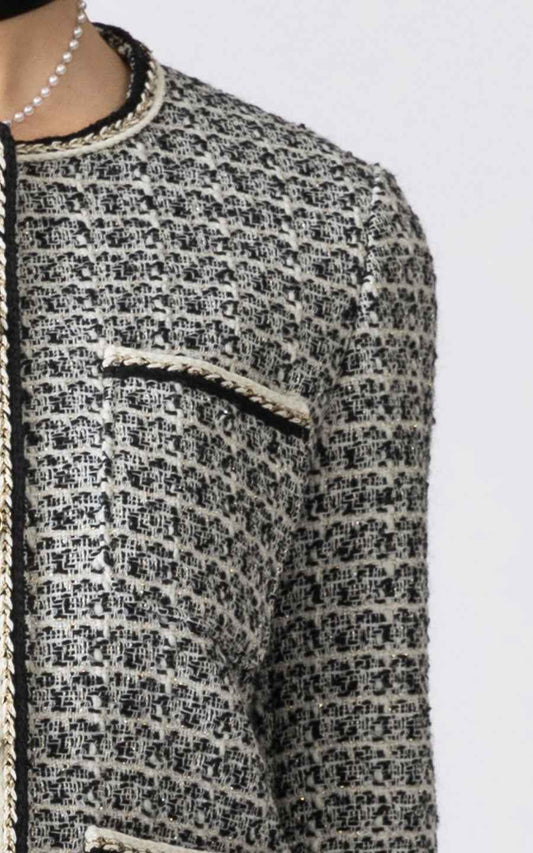 Elegant Tweed Blazer Skirt Set - Professional Business Suit