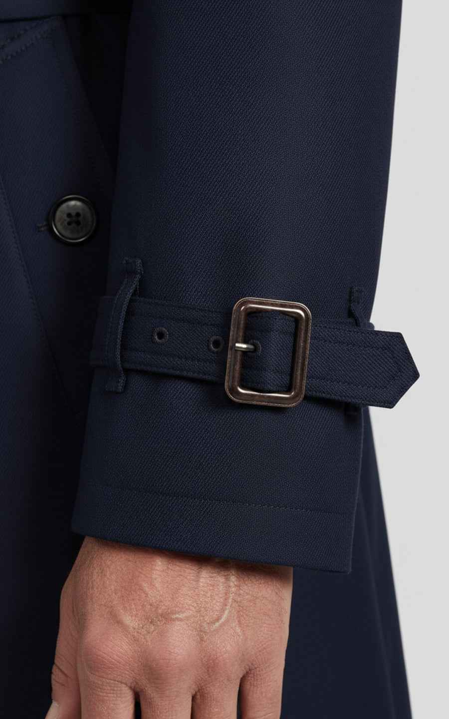 Navy Blue Men's Double-Breasted Custom Business Casual Trench Coat