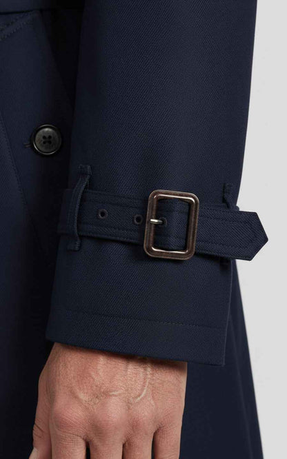 Navy Blue Men's Double-Breasted Custom Business Casual Trench Coat