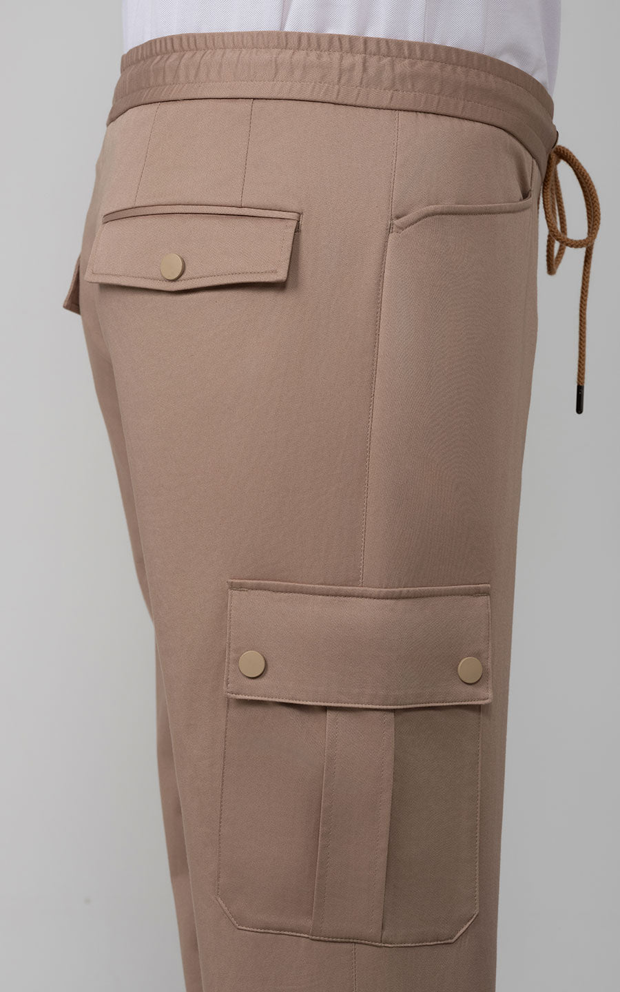 Khaki Stretch Casual Pants Detail - Premium Custom Fabric