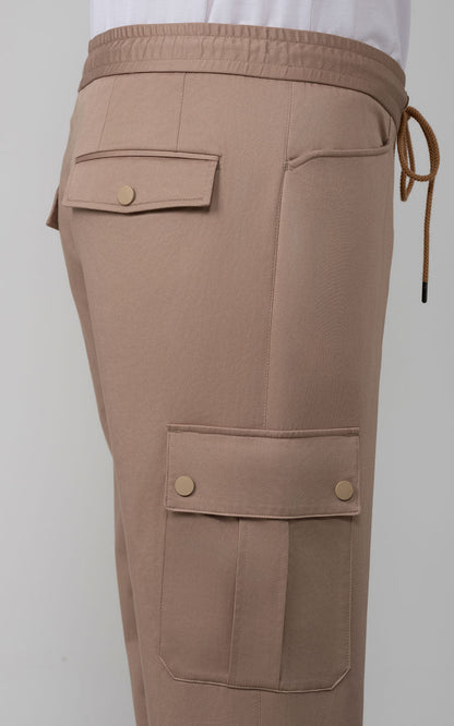 Khaki Stretch Casual Pants Detail - Premium Custom Fabric