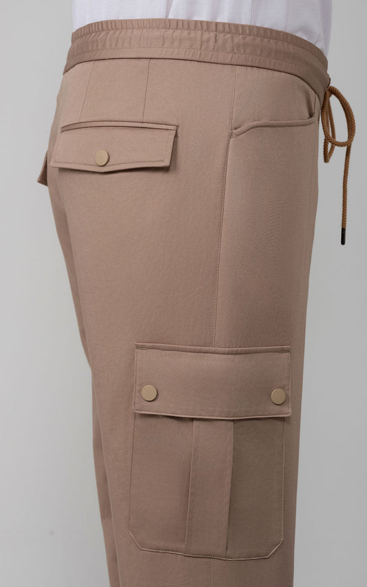 Khaki Stretch Casual Pants Detail - Premium Custom Fabric