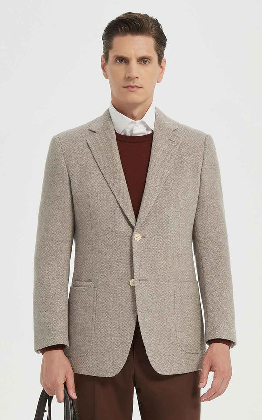 Men's Beige Suit Jacket - Textured Classic Fit