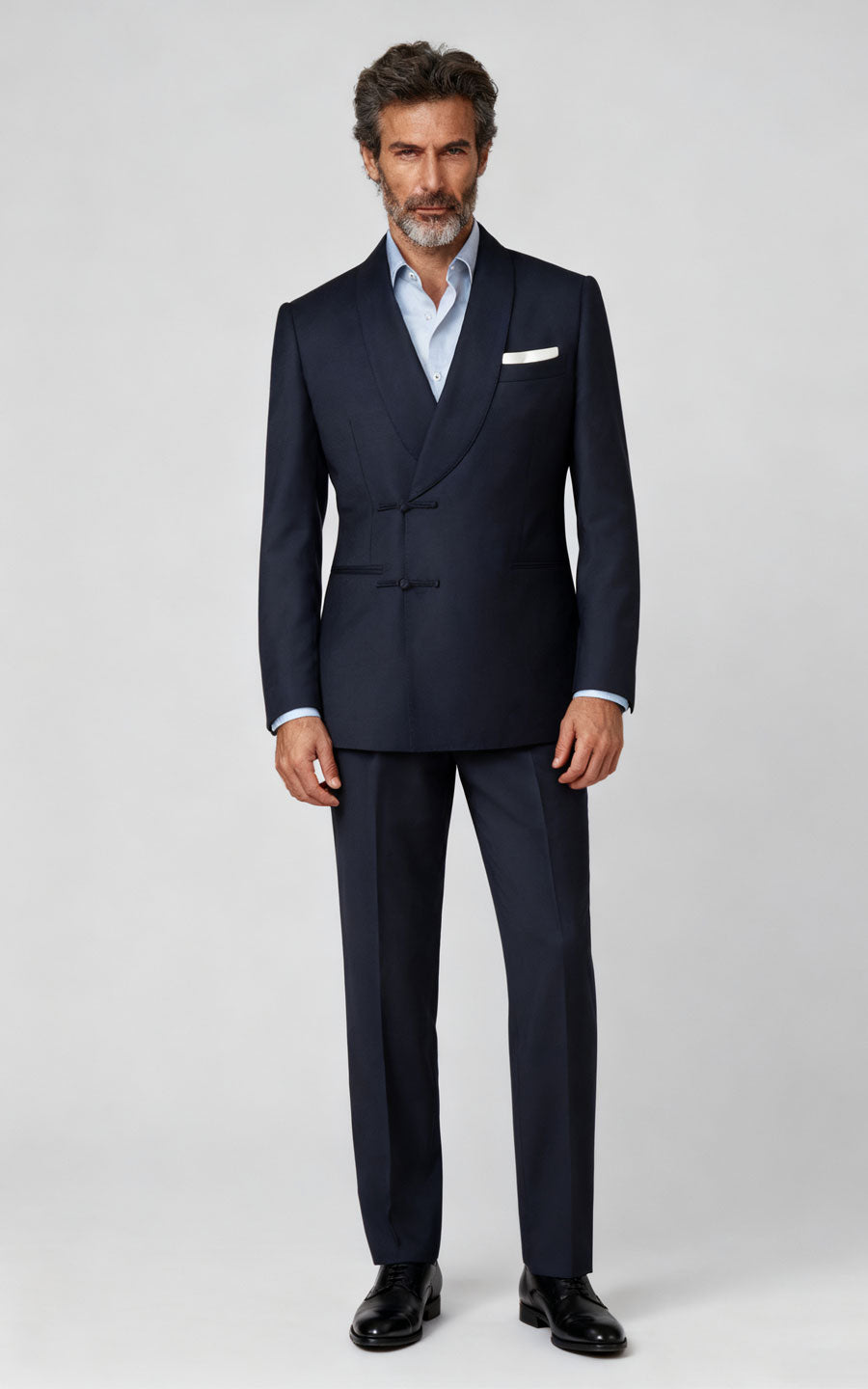 Custom Suit Blue Black Camel Silk Brocade