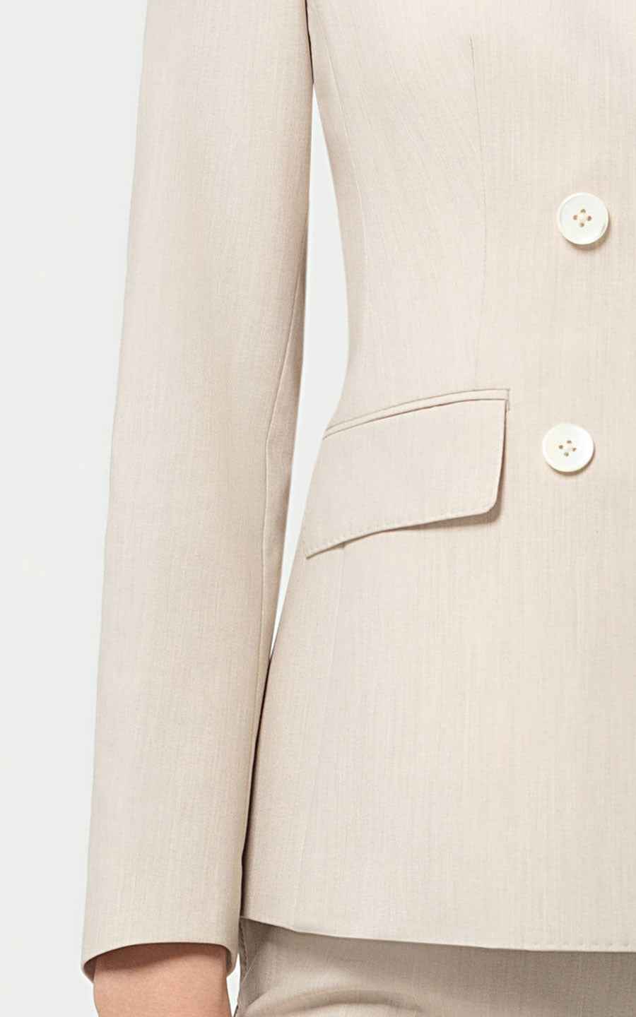 Elegant Beige Business Suit Set - Double Breasted Blazer